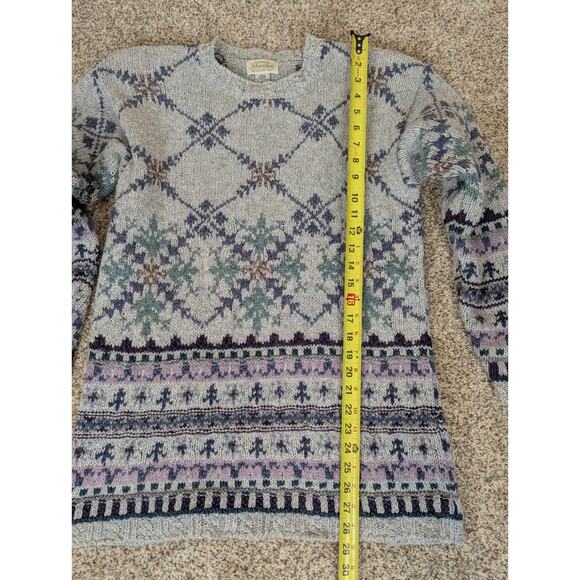 Vintage 90s St Johns Bay Wool Blend Sweater Large V-Neck Nordic Fair Isle Purple - Picture 9 of 13